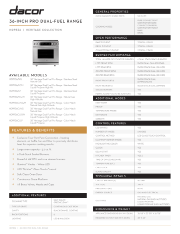 Dacor HDER36SNG Spec Sheet | Manualzz
