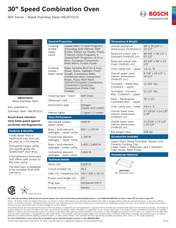 Bosch HBL8742UC Specifications Sheet | Manualzz