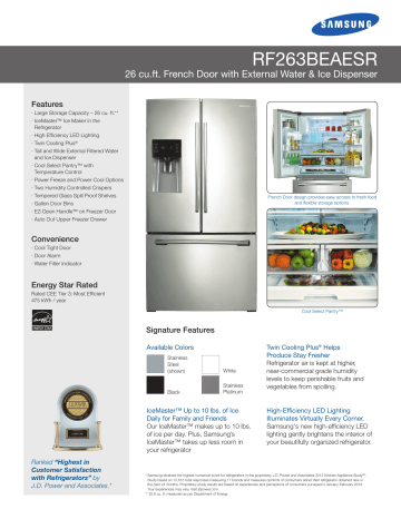 Samsung RF263BEAESR Download Spec Sheet | Manualzz