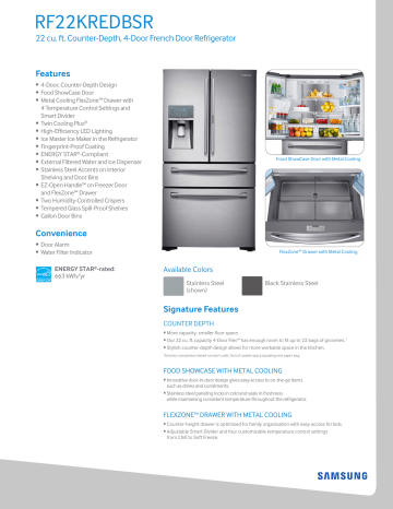 Samsung RF22KREDBSR Specifications Sheet | Manualzz