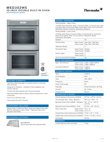 Thermador MED302WS Specifications Sheet | Manualzz