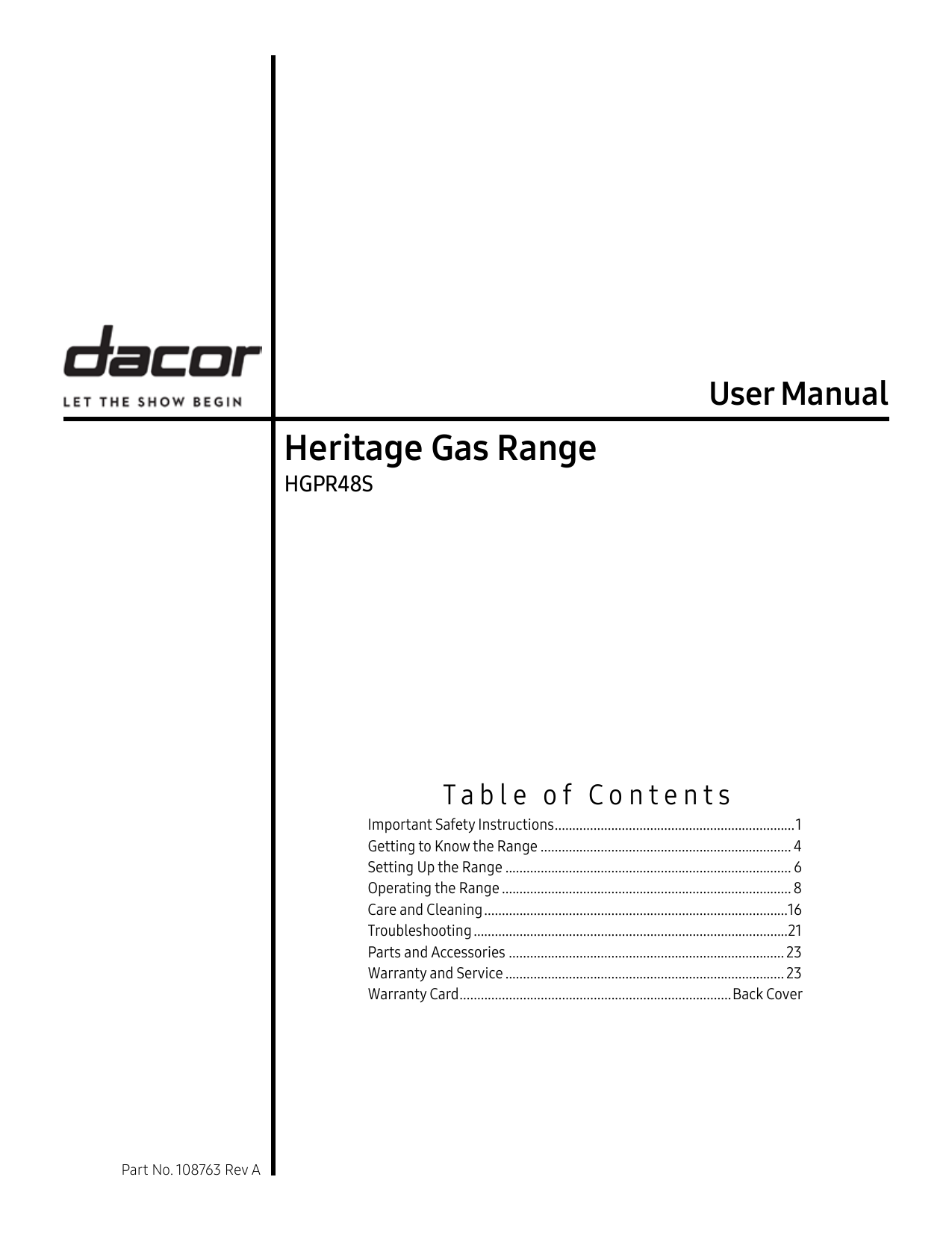 Dacor Hgpr48sng Owner S Manual Manualzz