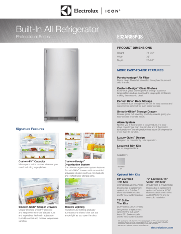 Electrolux Icon E32AR85PQS Specifications Sheet | Manualzz