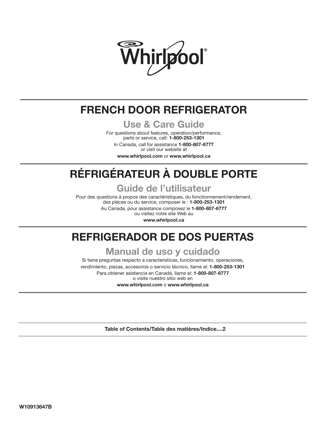 Whirlpool Side By Side Fridge Freezer User Manual