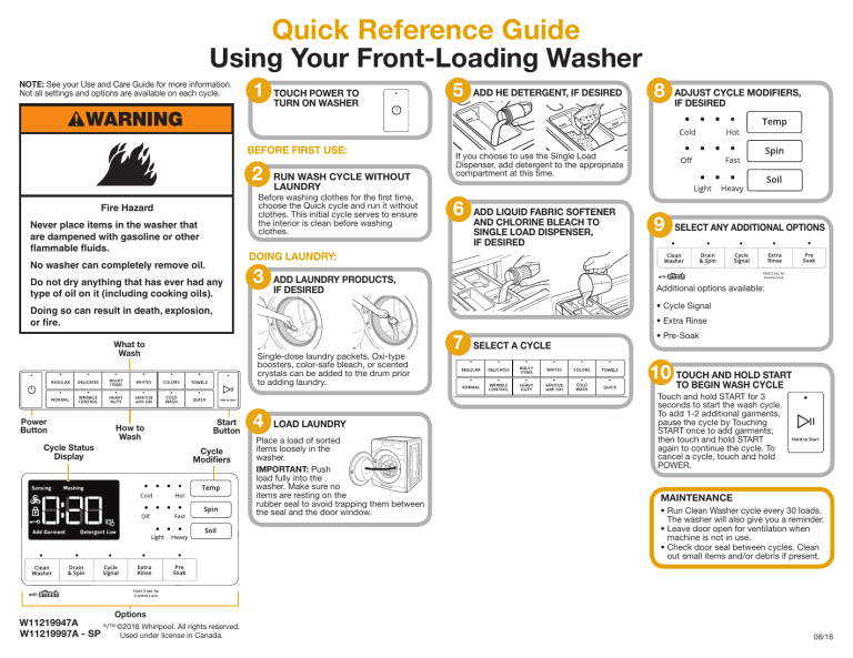 Whirlpool WFW5620HW Reference guide Manualzz