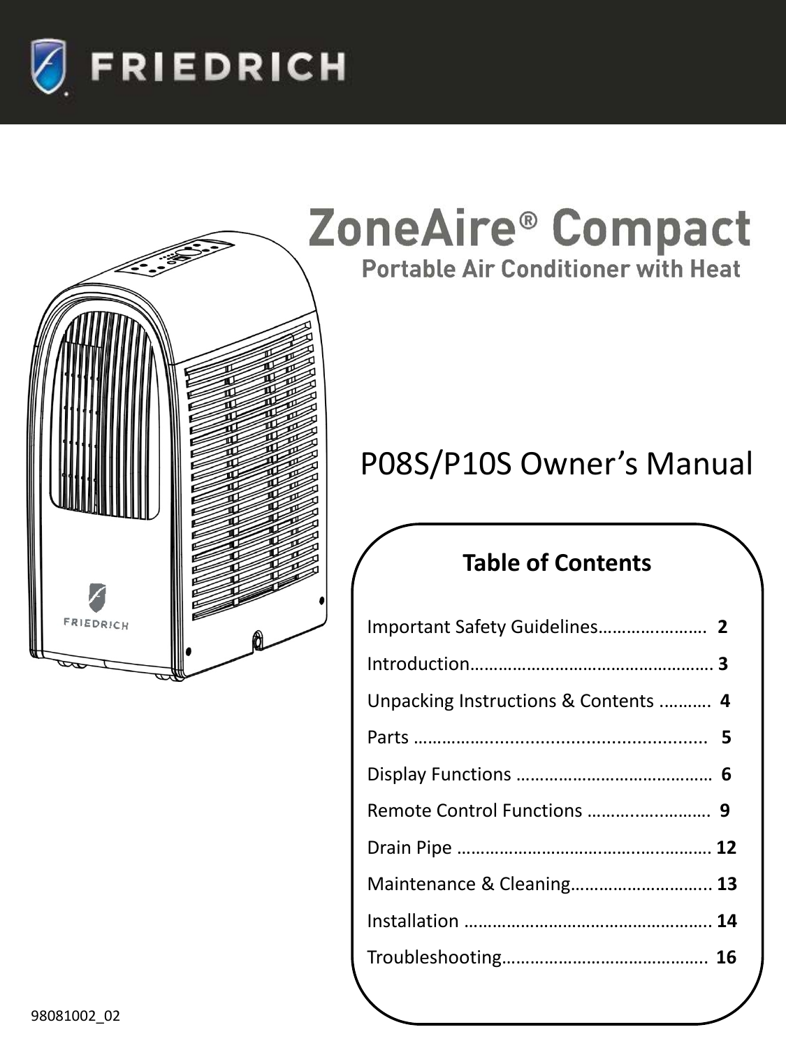 Friedrich Air Conditioner Cp06g10 User Guide Manualsonline Com