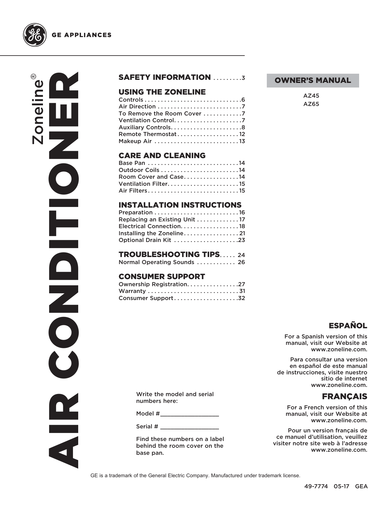 GE AZ45E15DAB User manual | Manualzz