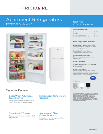 Frigidaire FFTR1022QB Spec Sheet | Manualzz