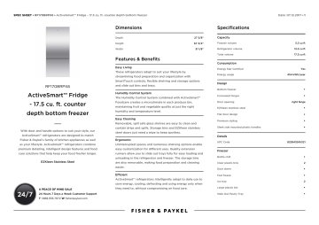 Fisher Paykel RF170BRPX6N Specifications Sheet | Manualzz