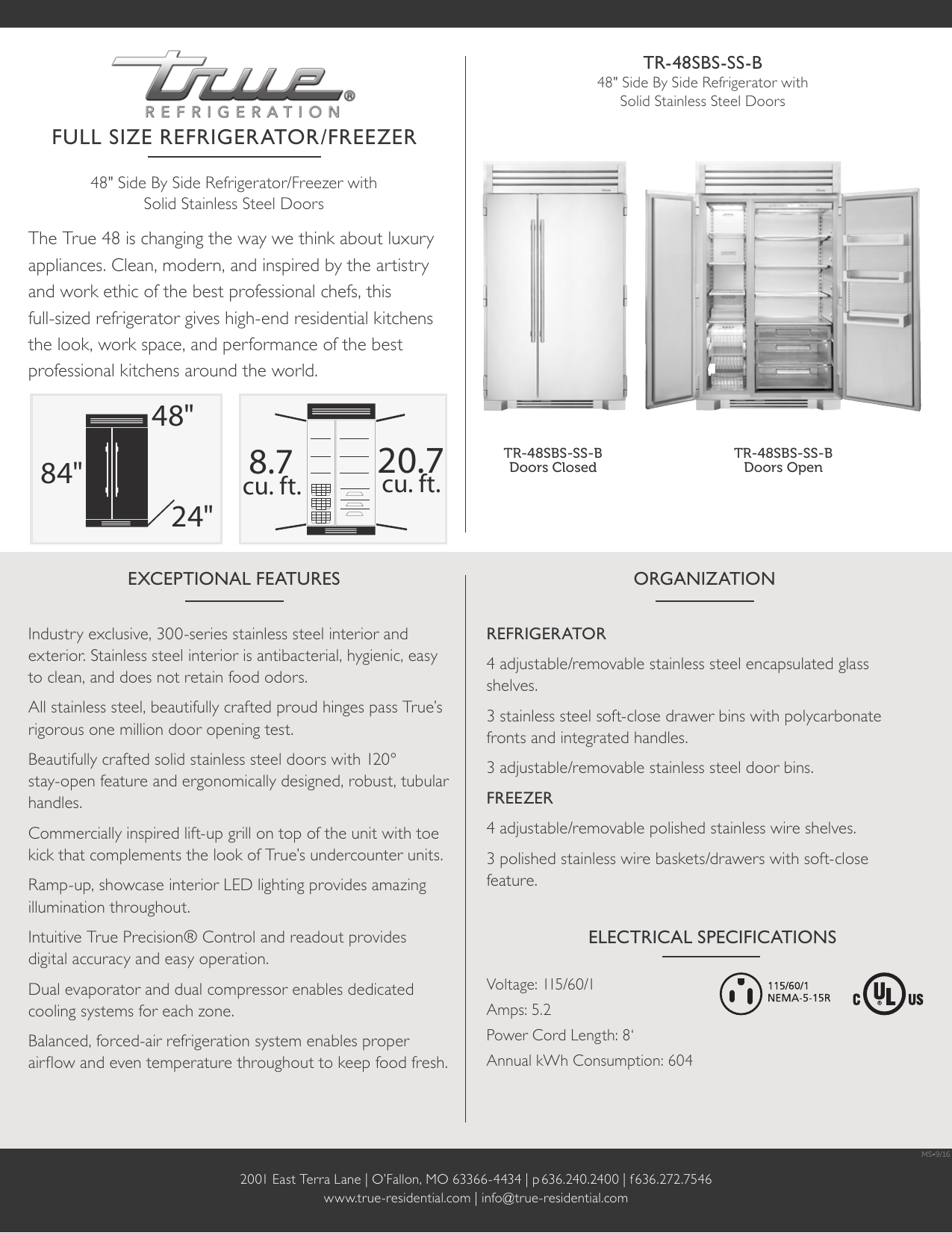 True Residential Tr 48sbs Sg B Spec Sheet Manualzz