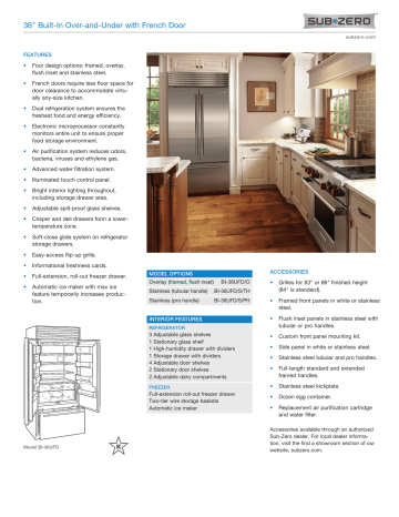 Sub-Zero BI-36UFD/O Quick Reference Guide | Manualzz