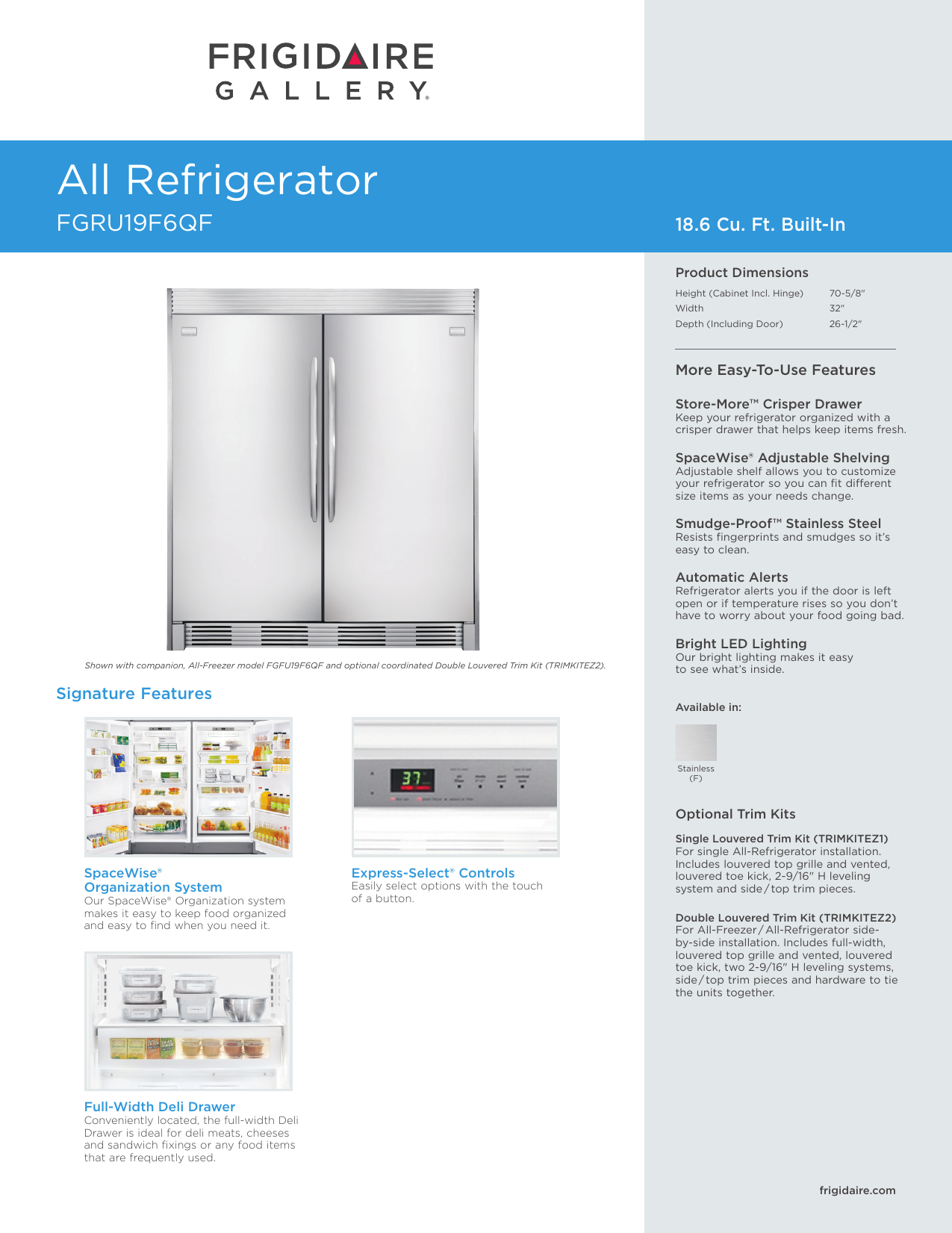 Frigidaire FGRU19F6QF Product Specifications Sheet | Manualzz