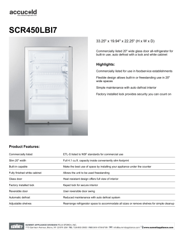 Summit SCR450LBI7 Brochure | Manualzz
