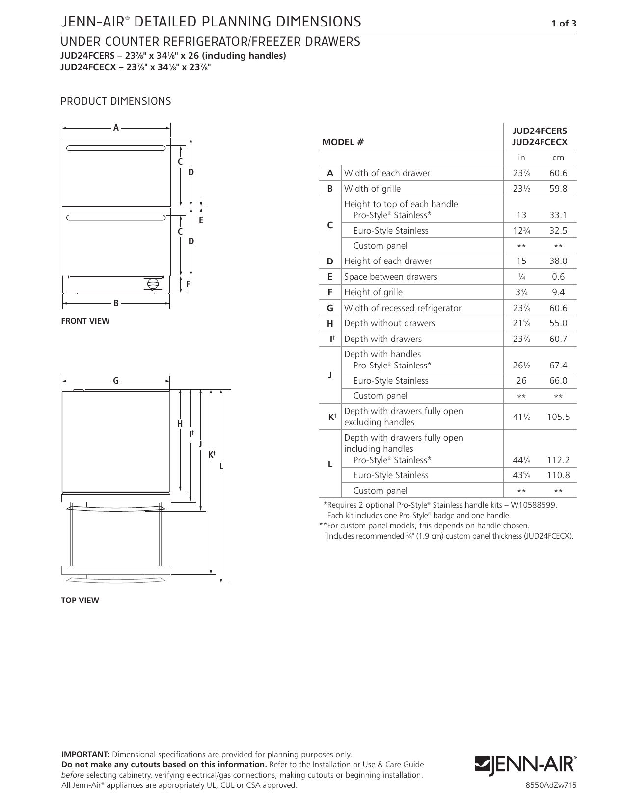 Jenn Air Jud24fcecx Dimensions Guide Manualzz Com