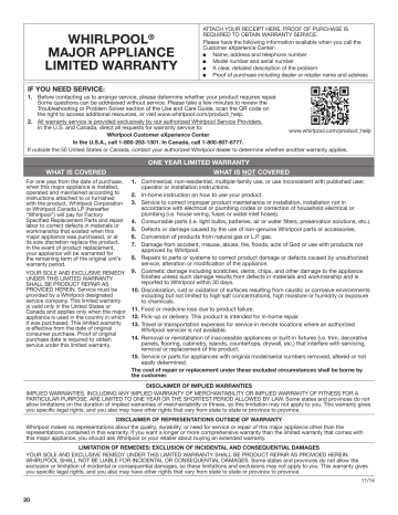 Whirlpool WFG745H0FE Warranty Statement | Manualzz