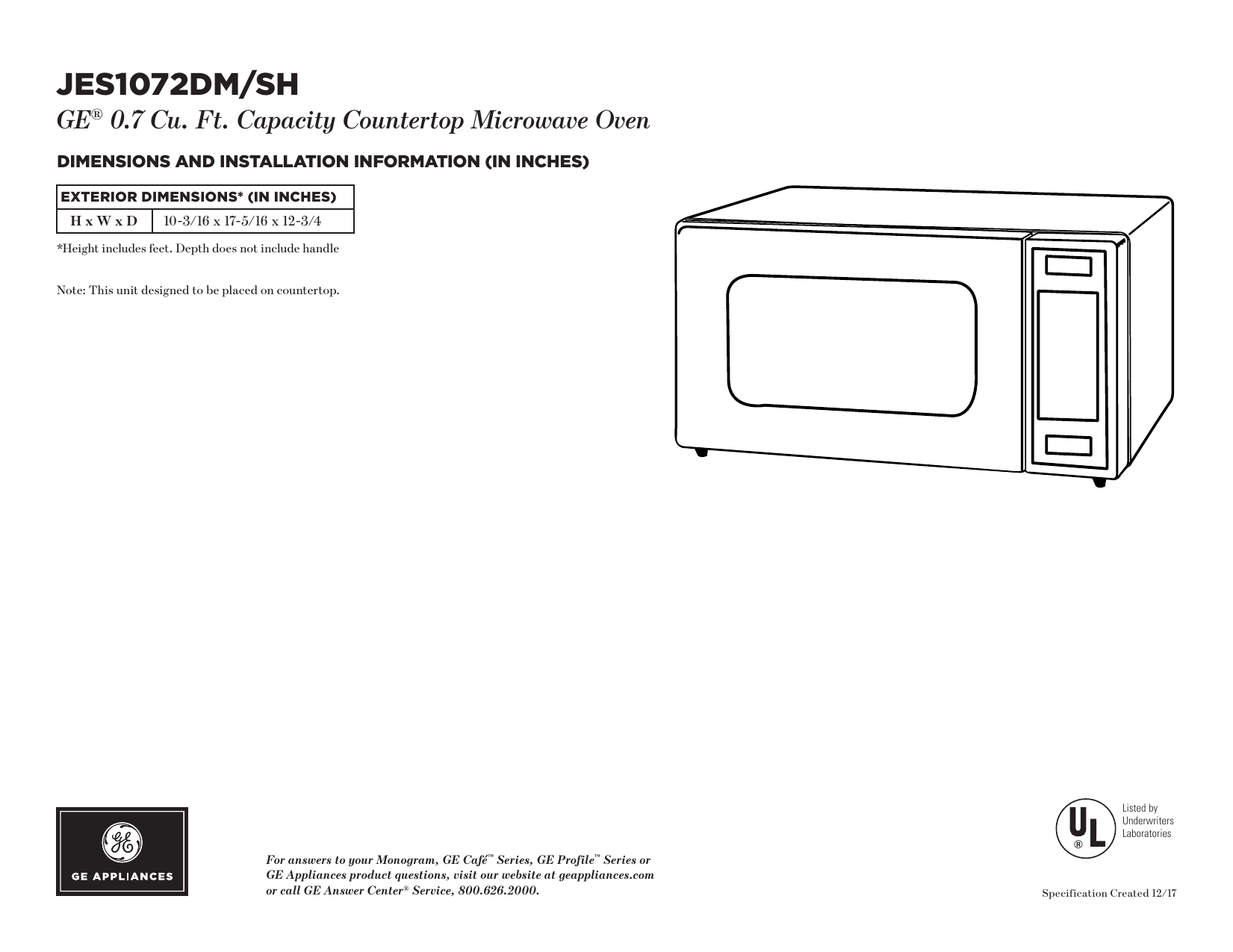 Ge Jes1072dmww Specification Sheet Manualzz Com