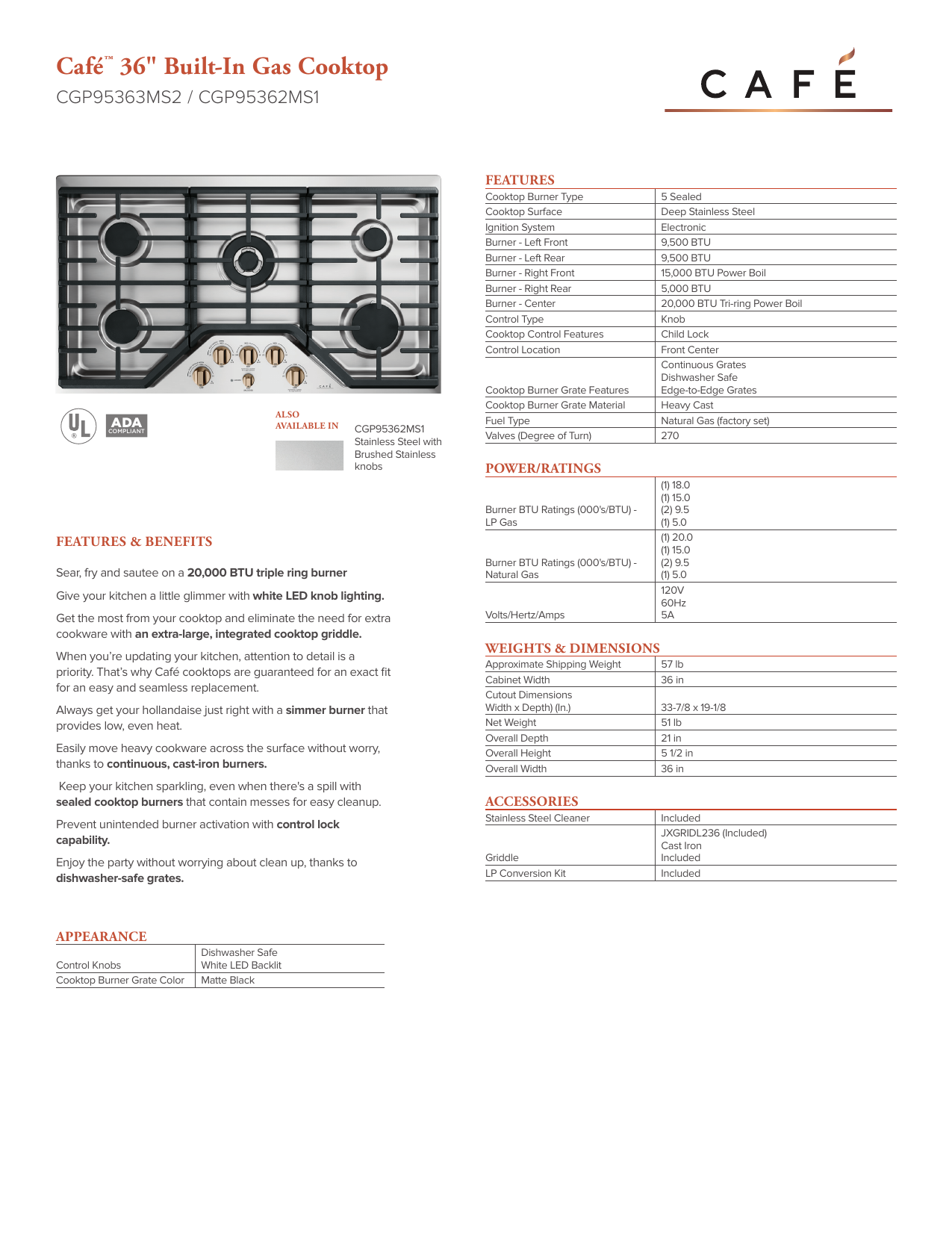 Cafe Cgp95362ms1 Spec Sheet Manualzz