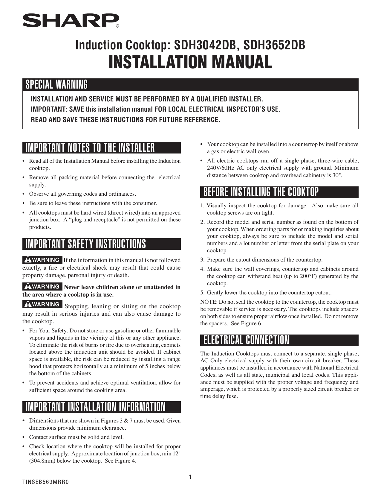 Sharp Sdh3042db Sdh3042db Installation Manual Manualzz Com