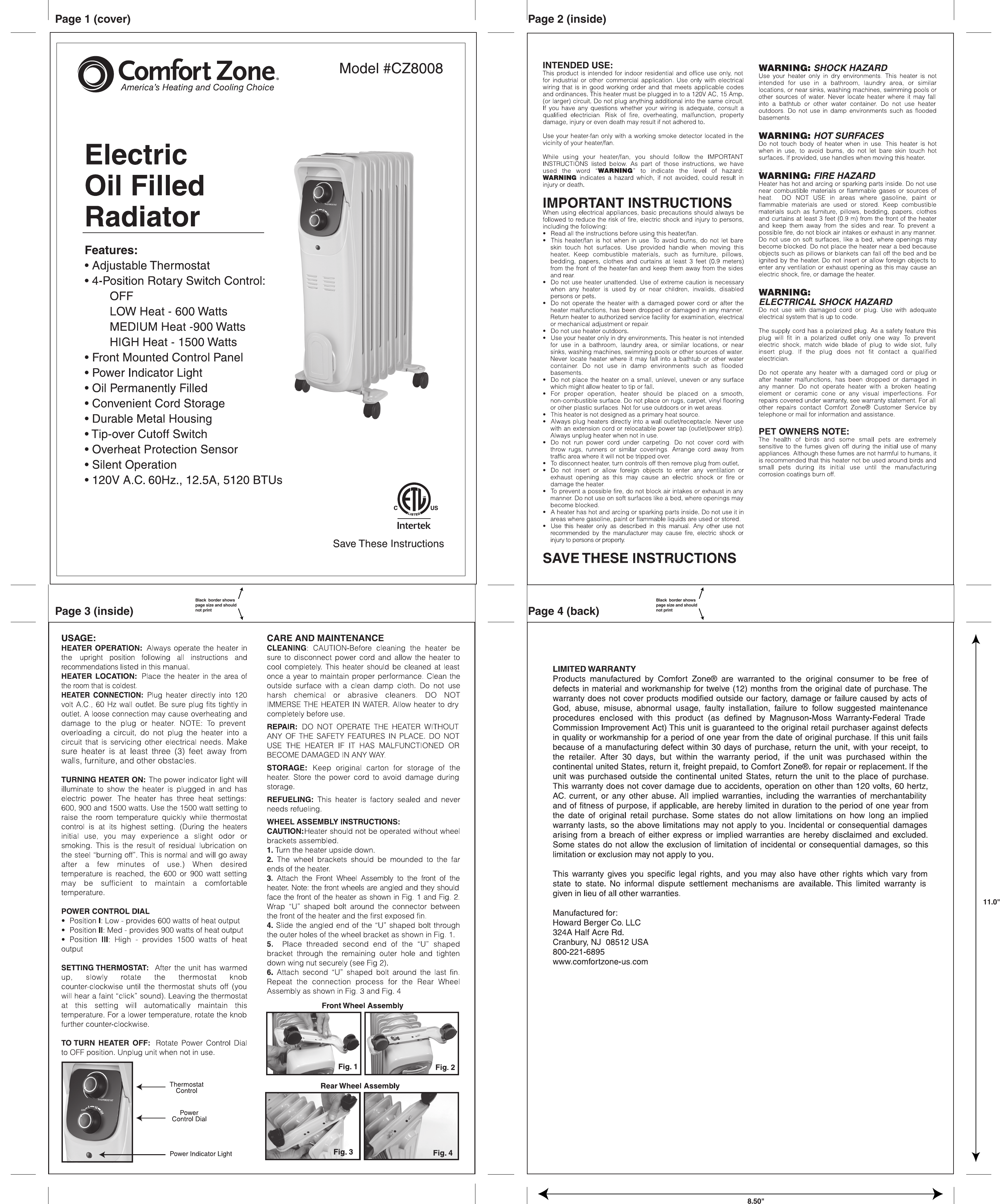 Comfort Zone Cz8008 Electric Oil Filled Radiator Heater Manual Manualzz