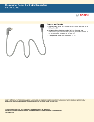 bosch smzpc002uc dishwasher power cord