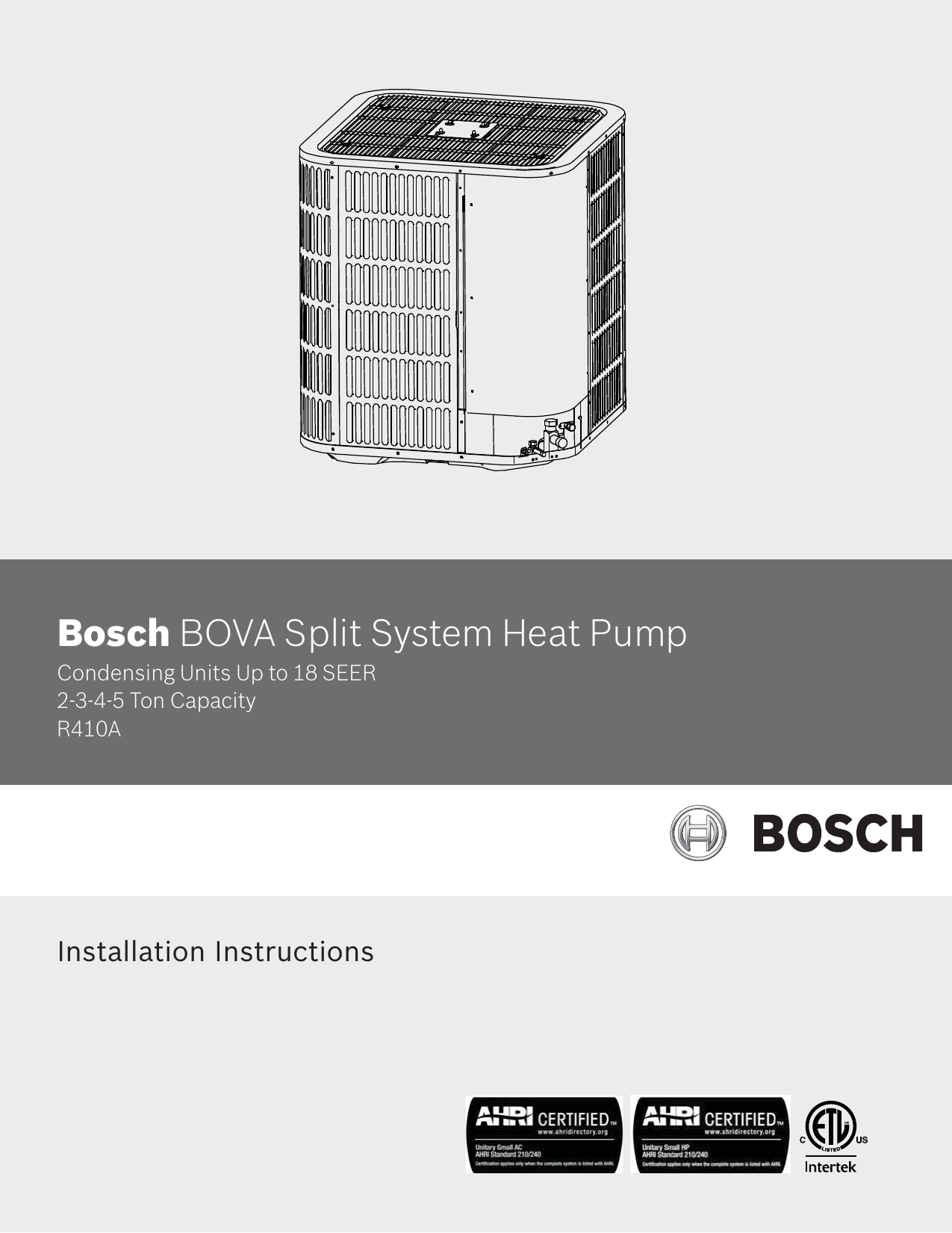 Bosch Bova 36hn1 M18m Outdoor Condenser Installation Instructions