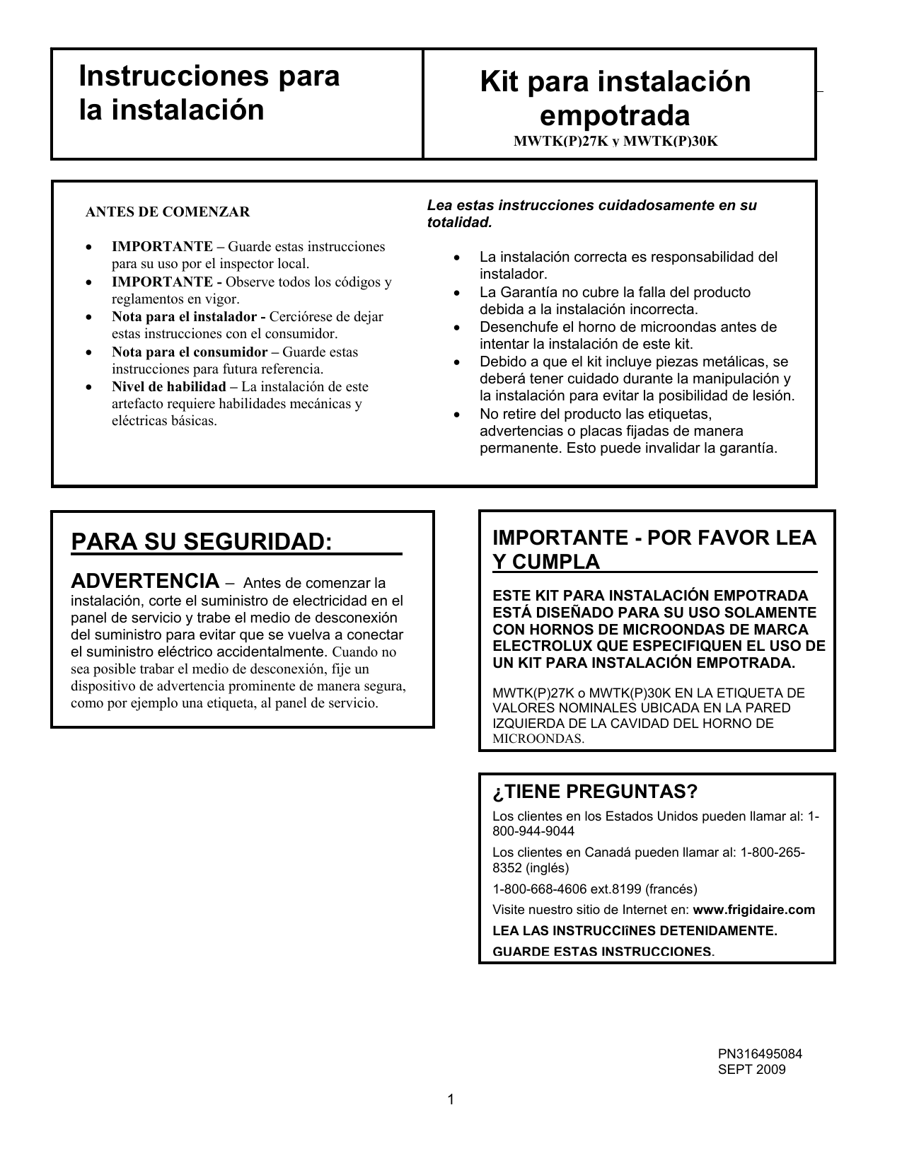 Frigidaire MWTK30SBK Propietario completa Guía (Español) | Manualzz