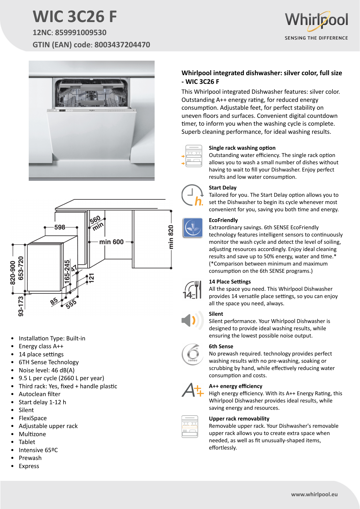 Whirlpool WIC 3C26 F Product data sheet | Manualzz