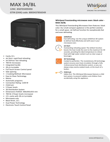 Whirlpool MAX 34/BL Product data sheet | Manualzz