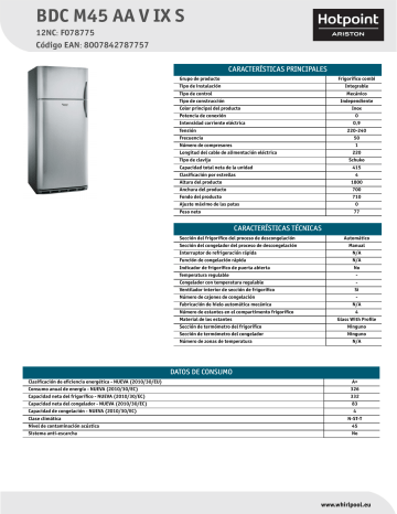 HOTPOINT/ARISTON BDC M45 AA V IX S Fridge/freezer combination Product Data Sheet | Manualzz