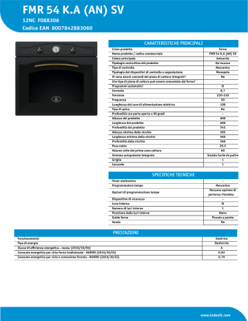 Indesit FMR 54 K.A (AN) SV Oven Product Data Sheet | Manualzz