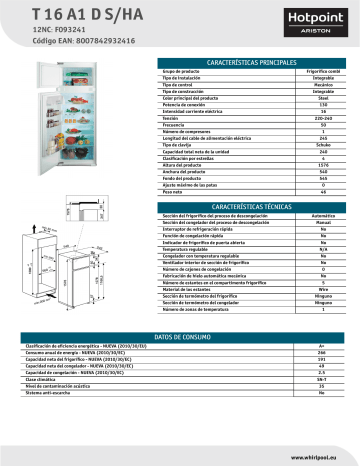 HOTPOINT/ARISTON T 16 A1 D S/HA Fridge/freezer combination Product Data Sheet | Manualzz