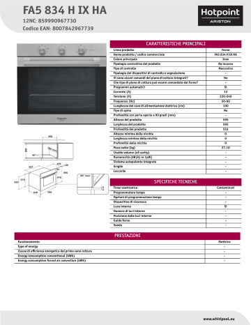 Whirlpool FA5 834 H IX HA Product data sheet | Manualzz