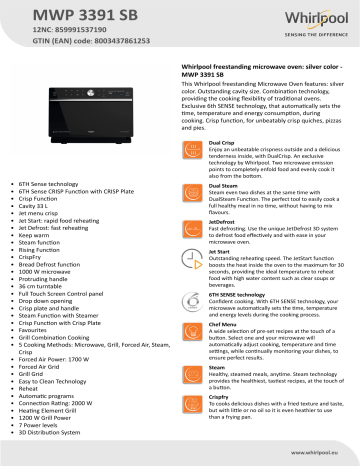 Whirlpool MWP 3391 SB Product data sheet | Manualzz