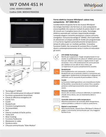Whirlpool W7 OM4 4S1 H Product data sheet | Manualzz