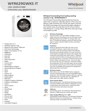 Whirlpool WFR629GWKS IT Product data sheet | Manualzz