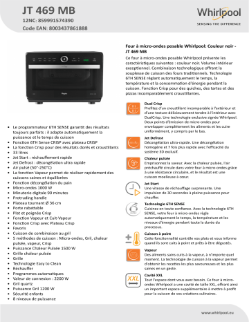 Whirlpool JT 469 MB Product data sheet | Manualzz