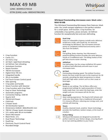 Whirlpool MAX 49 MB Product data sheet | Manualzz
