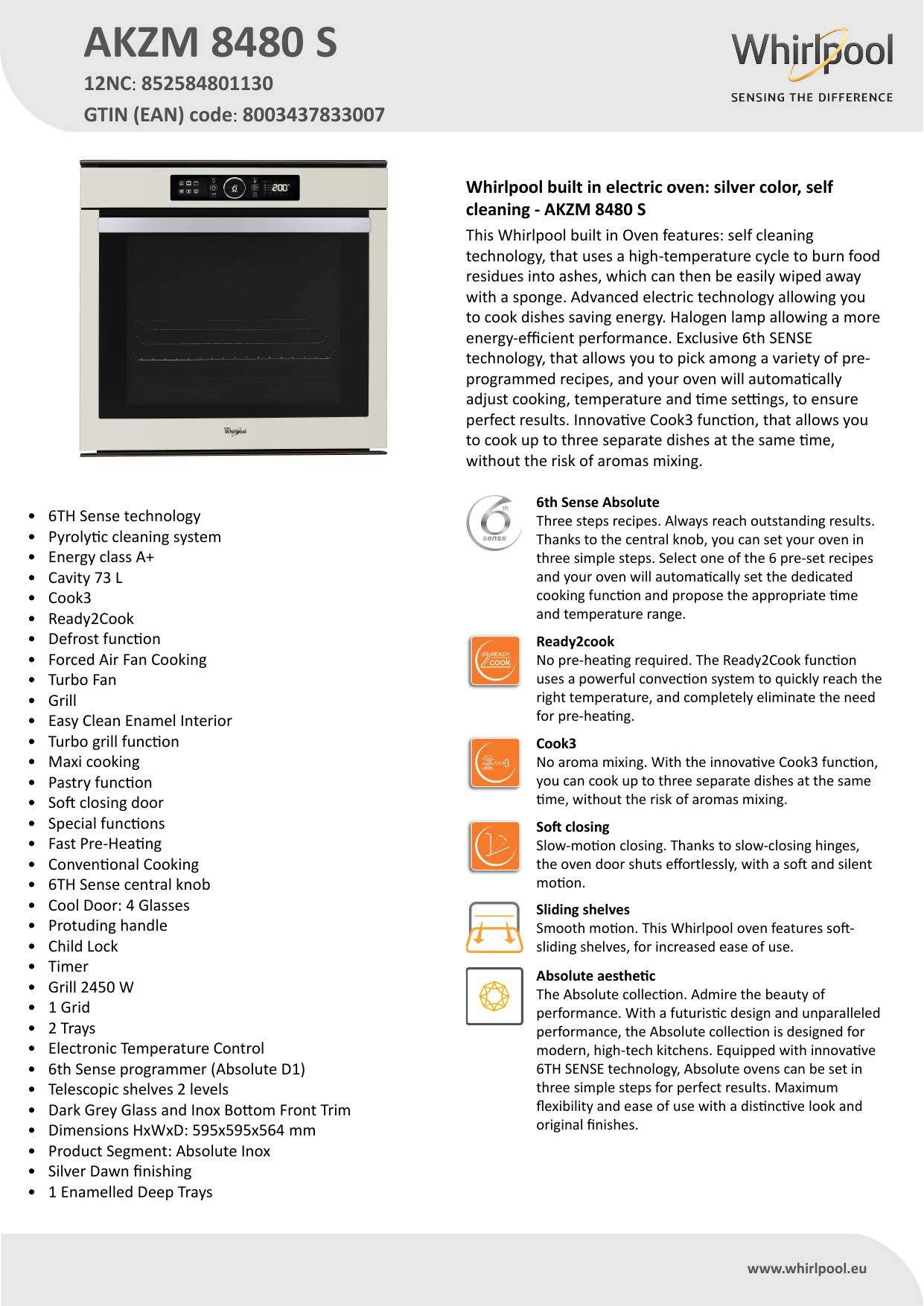 Whirlpool AKZM 8480 S Product data sheet | Manualzz