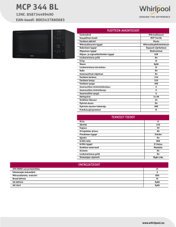 Whirlpool MCP 344 BL Product data sheet | Manualzz