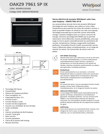 Whirlpool OAKZ9 7961 SP IX Product data sheet | Manualzz