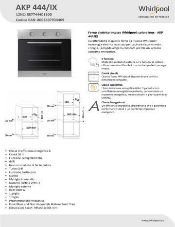 Whirlpool AKP 444/IX Product data sheet | Manualzz