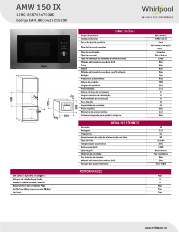 Whirlpool AMW 150 IX Product data sheet | Manualzz