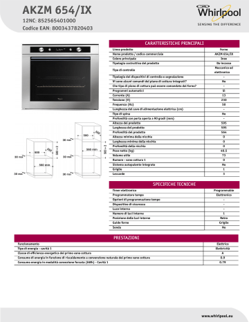 Whirlpool AKZM 654/IX Oven Product Data Sheet | Manualzz