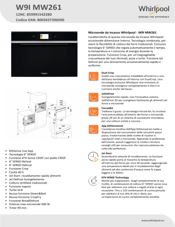 Whirlpool W9I MW261 Product data sheet | Manualzz