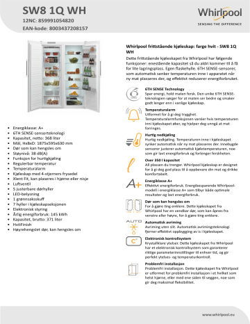 Whirlpool SW8 1Q WH Product data sheet | Manualzz