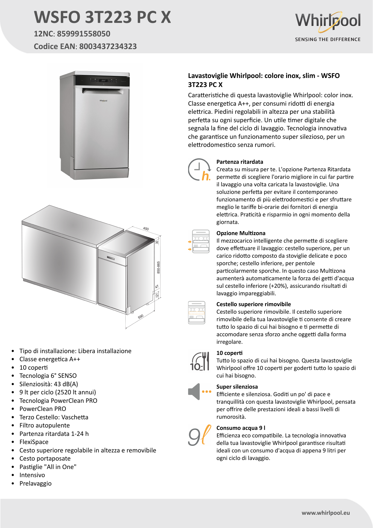Whirlpool WSFO 3T223 PC X Product data sheet | Manualzz