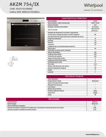 Whirlpool AKZM 754/IX Oven Product Data Sheet | Manualzz