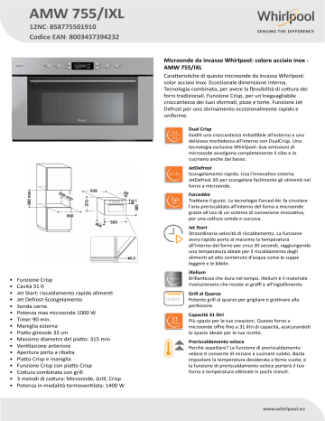 Whirlpool AMW 755/IXL Microwave Product Data Sheet | Manualzz
