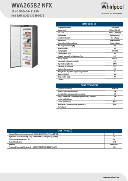 Whirlpool WVA26582 NFX Freezer Product Data Sheet