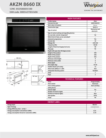 Whirlpool AKZM 8660 IX Product data sheet | Manualzz